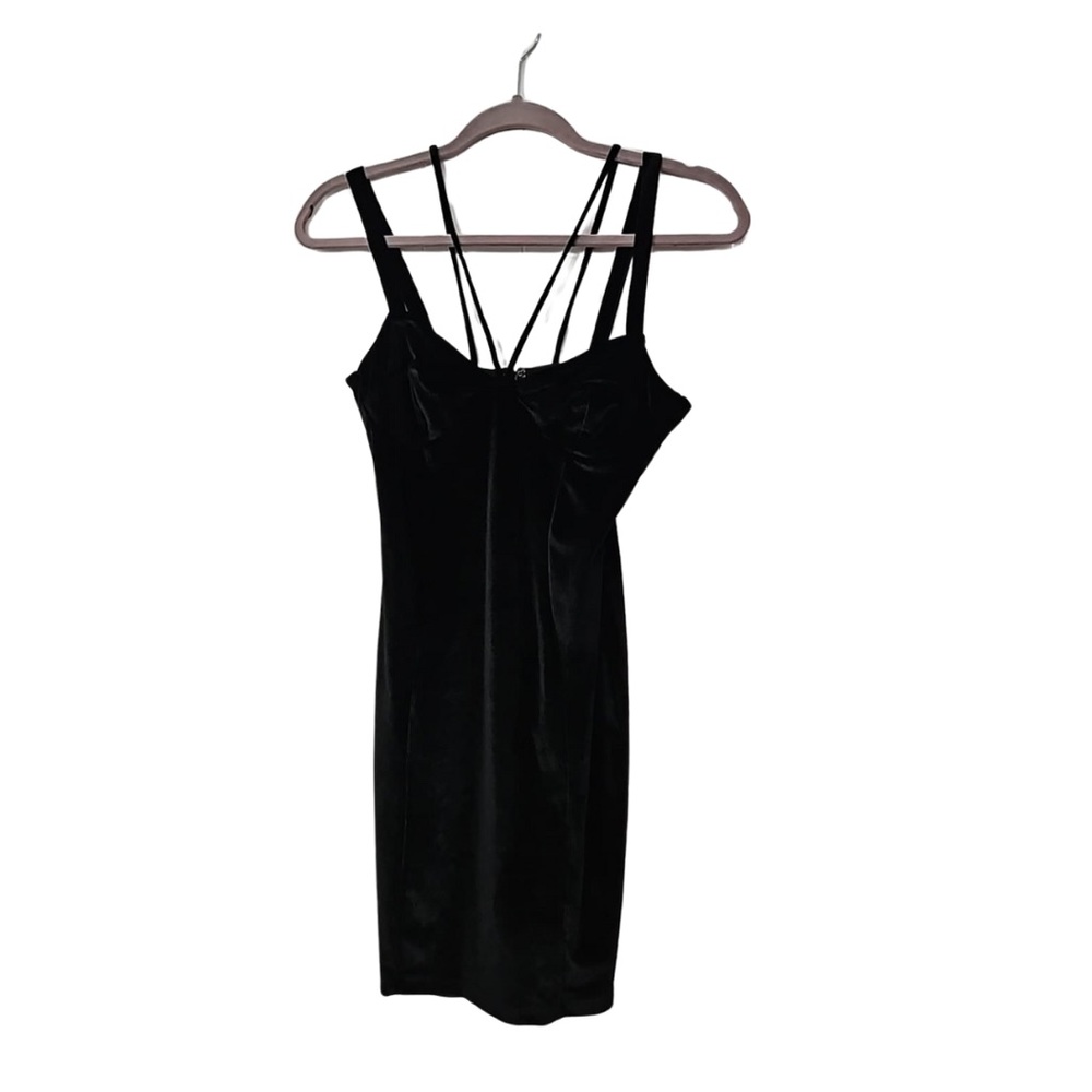 ASOS DESIGN Velvet Strappy Cupped Black Mini Dress - Size 4